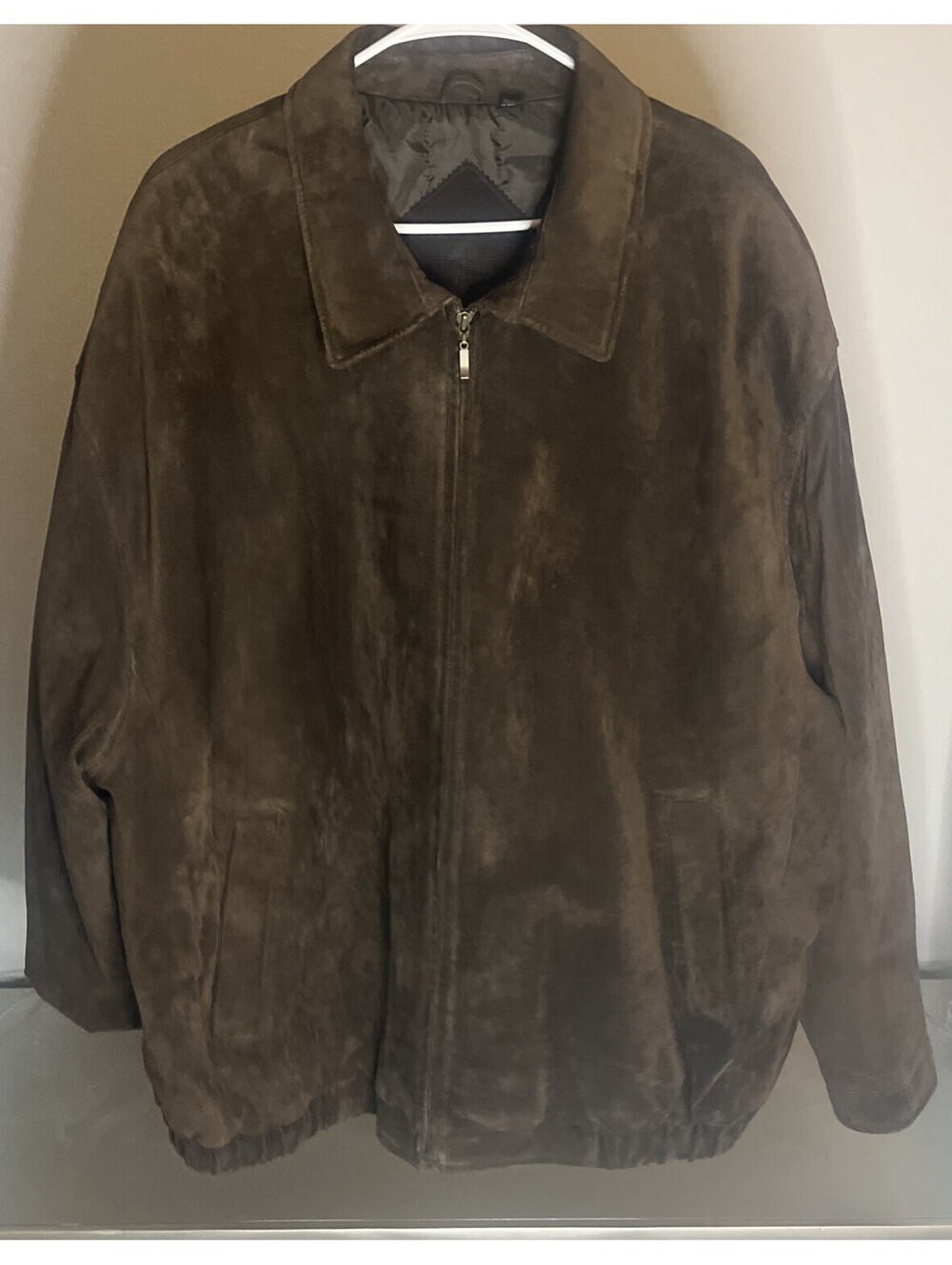 Roundtree & Yorke Mens 3X Brown Genuine Leather Suede Bomber Jacket